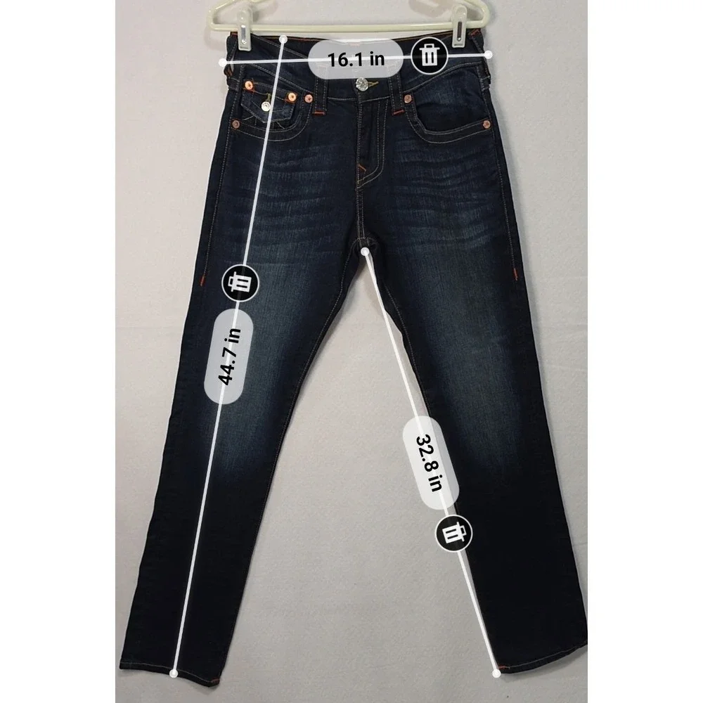 True Religion Ricky Relaxed Straight Jeans Dark Wash Flap Pocket Mens 29x33